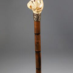 Carved Bulldog Grip Walking Stick, 19th Century