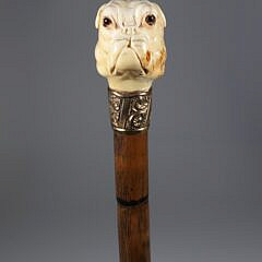Carved Bulldog Grip Walking Stick, 19th Century
