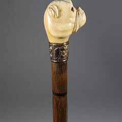 Carved Bulldog Grip Walking Stick, 19th Century