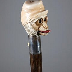Carved Mechanical Monkey Head Walking Stick, 19th Century