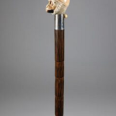 Carved Mechanical Monkey Head Walking Stick, 19th Century