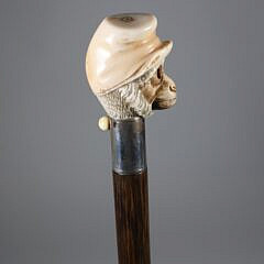 Carved Mechanical Monkey Head Walking Stick, 19th Century