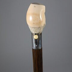 Carved Mechanical Monkey Head Walking Stick, 19th Century