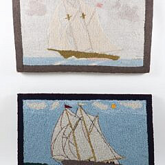 Two Antique Clipper Ship Hooked Rugs