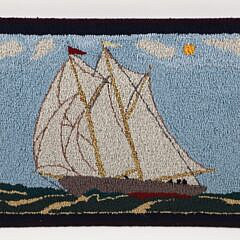 Two Antique Clipper Ship Hooked Rugs Mounted on Boards