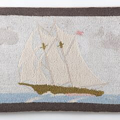 Two Antique Clipper Ship Hooked Rugs Mounted on Boards