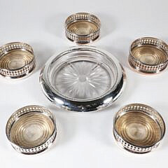 Six silver Plated Wine Coasters with Sterling Rim