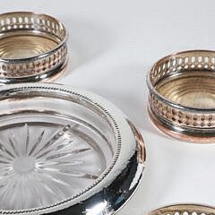 Six Silver Plated Wine Coasters with Sterling Rim