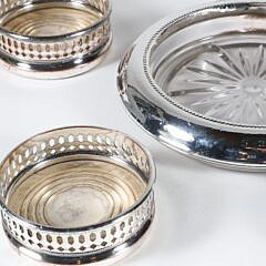 Six Silver Plated Wine Coasters with Sterling Rim