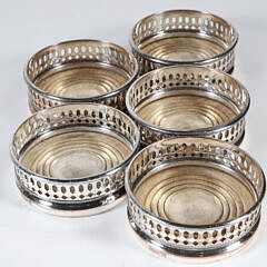 Six Silver Plated Wine Coasters with Sterling Rim