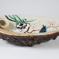 Art Deco Majolica Shell with Humming Bird on an Apple Blossom Branch