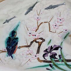 Art Deco Majolica Shell with Hummingbird on an Apple Blossom Branch