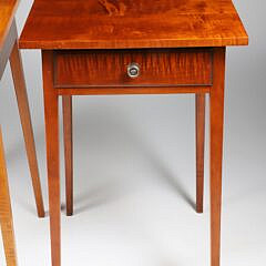 Pair of Labeled Eldred Wheeler Tiger Maple Hepplewhite Style One Drawer Work Stands