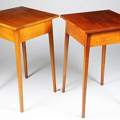 Pair of Labeled Eldred Wheeler Tiger Maple Hepplewhite Style One Drawer Work Stands