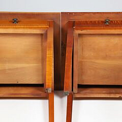 Pair of Labeled Eldred Wheeler Tiger Maple Hepplewhite Style One Drawer Work Stands