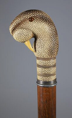 Shagreen Walrus Head Grip Walking Stick, 19th Century