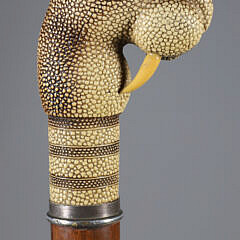 Shagreen Walrus Head Grip Walking Stick, 19th Century