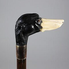 Carved Wood and Antique Ivory Dachshund Grip Cane, 19th Century