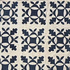 Antique Indigo Blue and White Calico Applique Quilt, 19th Century