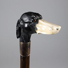 Carved Wood and Antique Ivory Dachshund Grip Cane, 19th Century