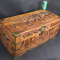 Antique Chinese Export Brass Bound Camphorwood Trunk, 19th Century
