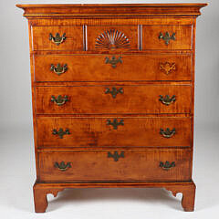 Labeled Eldred Wheeler Tiger Maple Chippendale Style Tall Chest