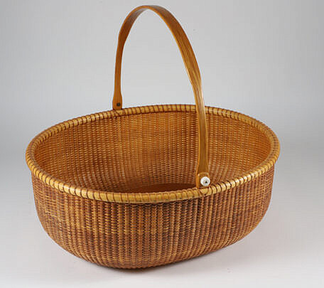 Bill and Judy Sayle Large Oval Open Swing Handle Knitting Basket circa 1983
