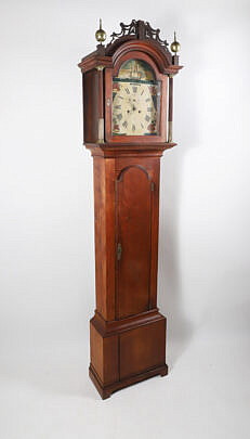 American Tall Case Clock circa 1800-1820 Possibly Nantucket with Painted Dial of Whale Ship John Adams