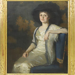Frank Weston Benson (American 1862-1951) Oil on Canvas "Portrait of Daisey Bradstreet Dewey" circa 1913