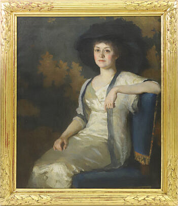 Frank Weston Benson (American 1862-1951) Oil on Canvas "Portrait of Daisey Bradstreet Dewey" circa 1913