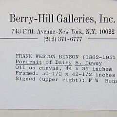 Frank Weston Benson Oil on Canvas “Portrait of Daisey Bradstreet Dewey” circa 1913