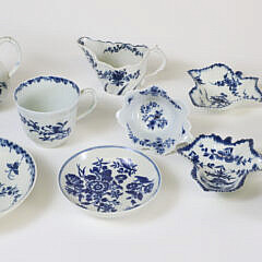 Eleven Pieces of Blue and White Worcester China, 18th Century