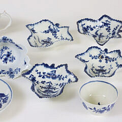 Eleven Pieces of Blue and White Worcester China, 18th Century