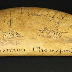 Scrimshaw Sperm Whale Tooth "The Shannon and Chesapeak War of 1812" 19th Century