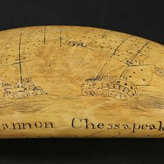 Scrimshaw Sperm Whale Tooth “The Shannon and Chessapeak (sic) War of 1812”, 19th Century