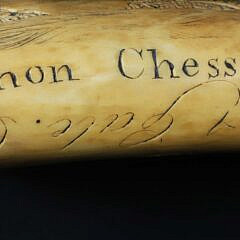 Scrimshaw Sperm Whale Tooth “The Shannon and Chessapeak (sic) War of 1812”, 19th Century