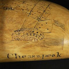 Scrimshaw Sperm Whale Tooth “The Shannon and Chessapeak (sic) War of 1812”, 19th Century