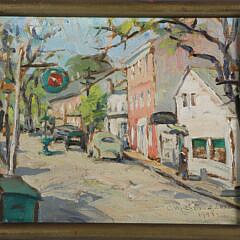 Anne Ramsdell Congdon Oil on Artist Board "Main Street Nantucket, 1941"