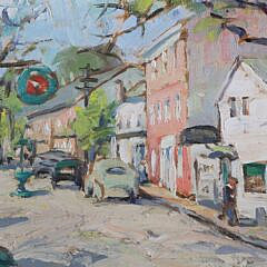 Anne Ramsdell Congdon Oil on Artist Board “Main Street Nantucket, 1941”
