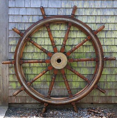 Brass and Oak Block and Turned Ship