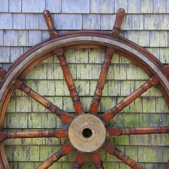 Brass and Oak Block and Turned Ship’s Wheel, 19th Century