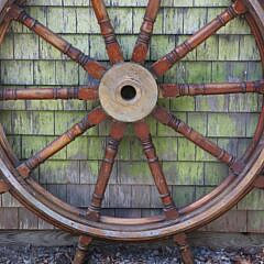 Brass and Oak Block and Turned Ship’s Wheel, 19th Century