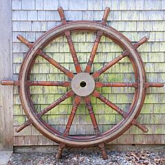 Brass and Oak Block and Turned Ship’s Wheel, 19th Century