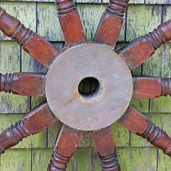 Brass and Oak Block and Turned Ship’s Wheel, 19th Century