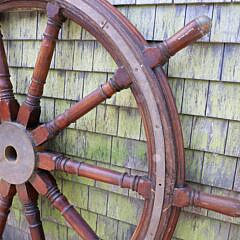 Brass and Oak Block and Turned Ship’s Wheel, 19th Century