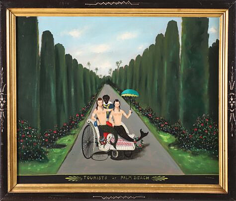 Ralph Cahoon Jr. Oil on Masonite "Tourists at Palm Beach"