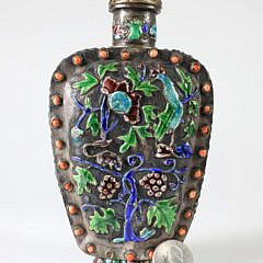 Chinese Enameled Silver Snuff Bottle, Qing Dynasty