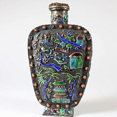 Chinese Enameled Silver Snuff Bottle, Qing Dynasty
