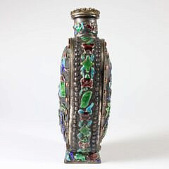 Chinese Enameled Silver Snuff Bottle, Qing Dynasty