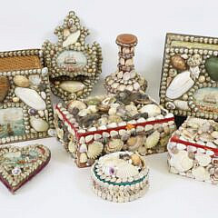 Collection of 8 Antique and Vintage Shell Encrusted Boxes and Trinkets